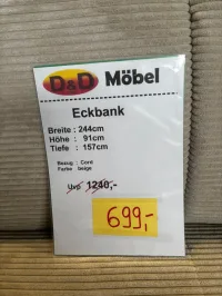 Eckbank Cord beige 244x157 cm Massivholz - Bild 3