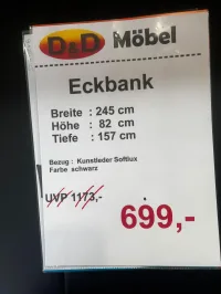 Eckbank Kunstleder schwarz 245x157 cm - Bild 2