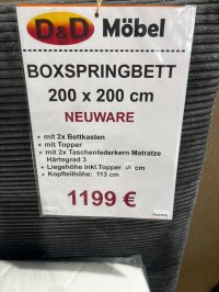Boxspringbett 200x200 cm mit Topper & 2x Bettkasten - Bild 3