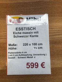 Esstisch Eiche massiv 220x100 cm mit Schweizer Kante - Bild 3