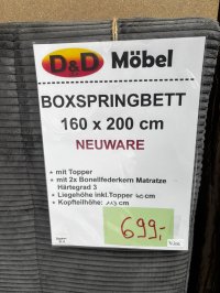 Boxspringbett 160x200 cm mit Topper – Neuware - Bild 3