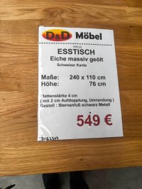Esstisch oval 240x100 cm Eiche massiv - Bild 3