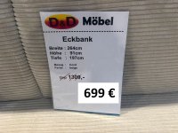 Elegante Polster-Eckbank in Cordstoff Beige - Bild 2