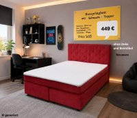 Boxspringbett 140x200 cm mit Topper & Bonnellfederkern – Rot - Bild 1