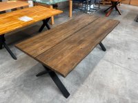 Massivholz-Esstisch Eiche 200x100 cm X-Gestell Schwarz - Bild 1
