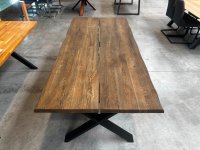 Massivholz-Esstisch Eiche 200x100 cm X-Gestell Schwarz - Bild 2