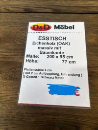 Massivholz-Esstisch Eiche 200x100 cm X-Gestell Schwarz - Bild 3