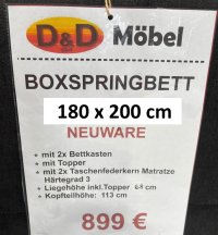 Boxspringbett 180x200 cm Grau mit 2 Bettkästen & Topper - Bild 3