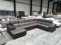 XXL Wohnlandschaft U-Form Velour dunkelgrau 9 Kopfverstellungen - Bild 1