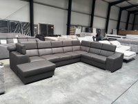 XXL Wohnlandschaft U-Form Velour dunkelgrau 9 Kopfverstellungen - Bild 2