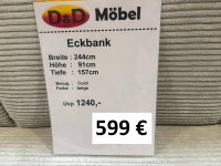 Eckbank Cordstoff Beige Massivholz 244x157 cm - Bild 3