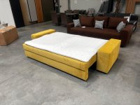 Schlafsofa Cord Gelb mit Federkern & Topper - Bild 4