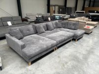 XL Wohnlandschaft Cordstoff Grau mit Hocker & Bettfunktion - Bild 2