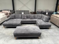 XL Wohnlandschaft Cordstoff Grau mit Hocker & Bettfunktion - Bild 4