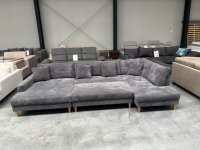XL Wohnlandschaft Cordstoff Grau mit Hocker & Bettfunktion - Bild 5