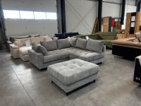 Ecksofa Cord Hellgrau mit Hocker & Bettfunktion - Bild 1