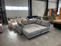 Ecksofa Cord Hellgrau mit Hocker & Bettfunktion - Bild 2