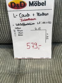 Ecksofa Cord Hellgrau mit Hocker & Bettfunktion - Bild 3
