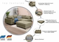 Ecksofa Cord Hellgrau mit Hocker & Bettfunktion - Bild 4