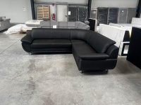 Ecksofa Leder Schwarz Federkern Einzelstück - Bild 2
