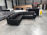 Ecksofa Leder Schwarz Federkern Einzelstück - Bild 4