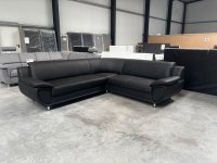 Ecksofa Leder Schwarz Federkern Einzelstück - Bild 5