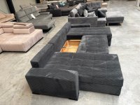 Wohnlandschaft U-Form Cord Grau mit Schlaffunktion & Bettkasten - Bild 3