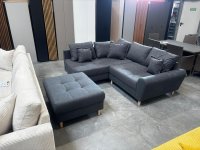 Ecksofa mit Hocker & Bettfunktion Grau Federkern - Bild 1