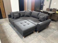 Ecksofa mit Hocker & Bettfunktion Grau Federkern - Bild 2