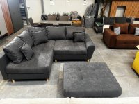 Ecksofa mit Hocker & Bettfunktion Grau Federkern - Bild 4