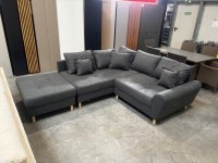 Ecksofa mit Hocker & Bettfunktion Grau Federkern - Bild 5
