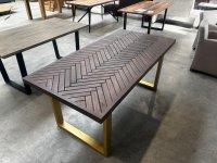 Massivholztisch Mangoholz 180x90 cm Fischgrät Goldgestell - Bild 1