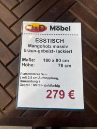 Massivholztisch Mangoholz 180x90 cm Fischgrät Goldgestell - Bild 3