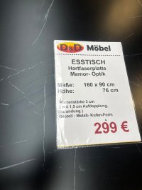 Esstisch 160x90 cm Marmor-Optik MDF Metallgestell - Bild 3