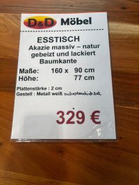 Massivholztisch Akazie 160x90 cm Baumkante Haarnadelgestell - Bild 3