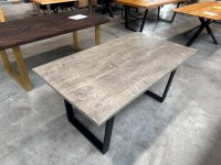Massivholz Esstisch Akazie Grau 160x90 cm Schwarz Metallgestell - Bild 1