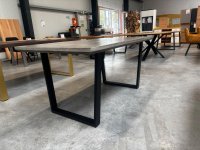 Massivholz Esstisch Akazie Grau 160x90 cm Schwarz Metallgestell - Bild 2