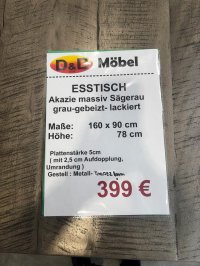 Massivholz Esstisch Akazie Grau 160x90 cm Schwarz Metallgestell - Bild 3