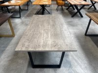 Massivholz Esstisch Akazie Grau 160x90 cm Schwarz Metallgestell - Bild 4