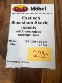 Ausziehbarer Esstisch Sheesham massiv 160-200x90 cm - Bild 3