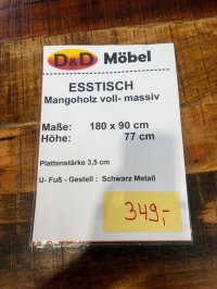 Massivholztisch Mango 180x90 cm, schwarzes Metallgestell - Bild 3