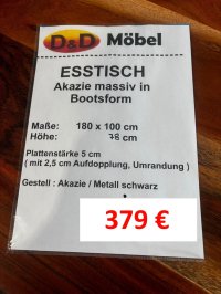 Esstisch Akazie massiv 180x100 cm Bootsform Einzelstück - Bild 3