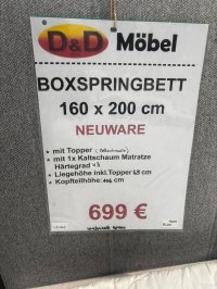 Boxspringbett 160x200 cm Grau mit Gel-Topper & Kaltschaum H3 - Bild 2