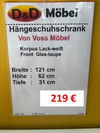 Voss Hänge-Schuhschrank Glasfront Weiß/Taupe 121 cm - Bild 4