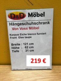 Voss Hänge-Schuhschrank Glasfront Eiche Bianco Taupe - Bild 3