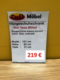 Hänge-Schuhschrank Voss Möbel Eiche Bianco Anthrazit Glasfront - Bild 4