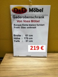 Voss Möbel Hänge-Garderobe Eiche Bianco Anthrazit Glasfront - Bild 4