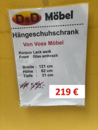Voss Hänge-Schuhschrank Glasfront 121 cm Weiß/Anthrazit - Bild 3