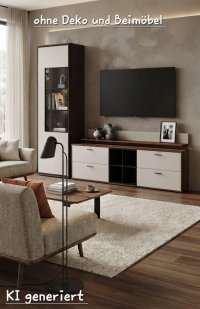 3-teilige Wohnwand Nussbaum/Weiß mit Softclose - Bild 1