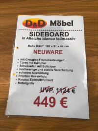 Sideboard Alteiche teilmassiv Grauglas 180 cm - Bild 3